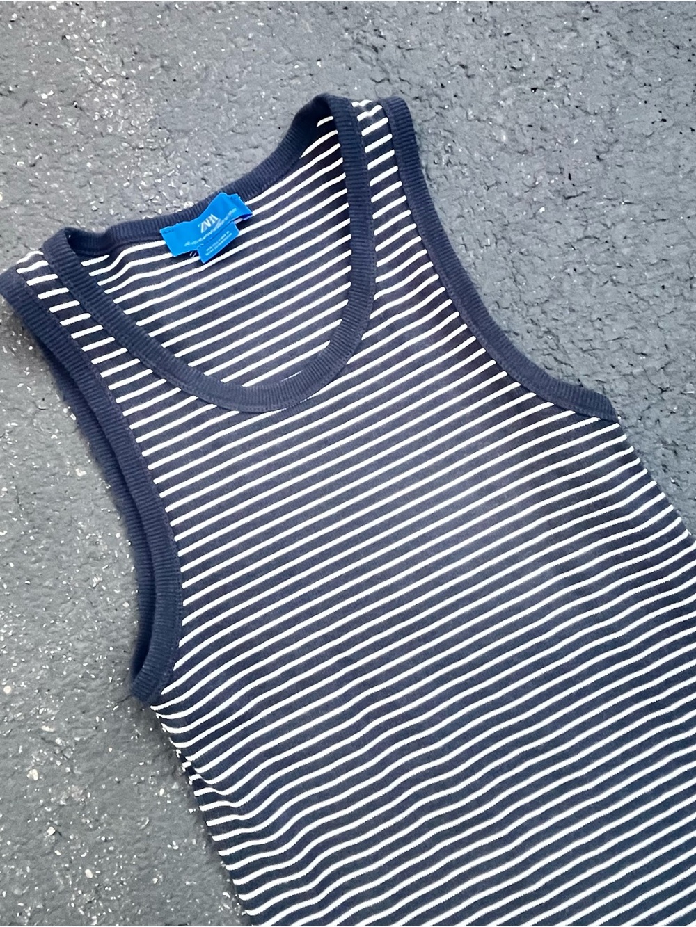 Men’s Zara x Aaron Levine collection Blue White Stripe Ribbed Crewneck Tank S